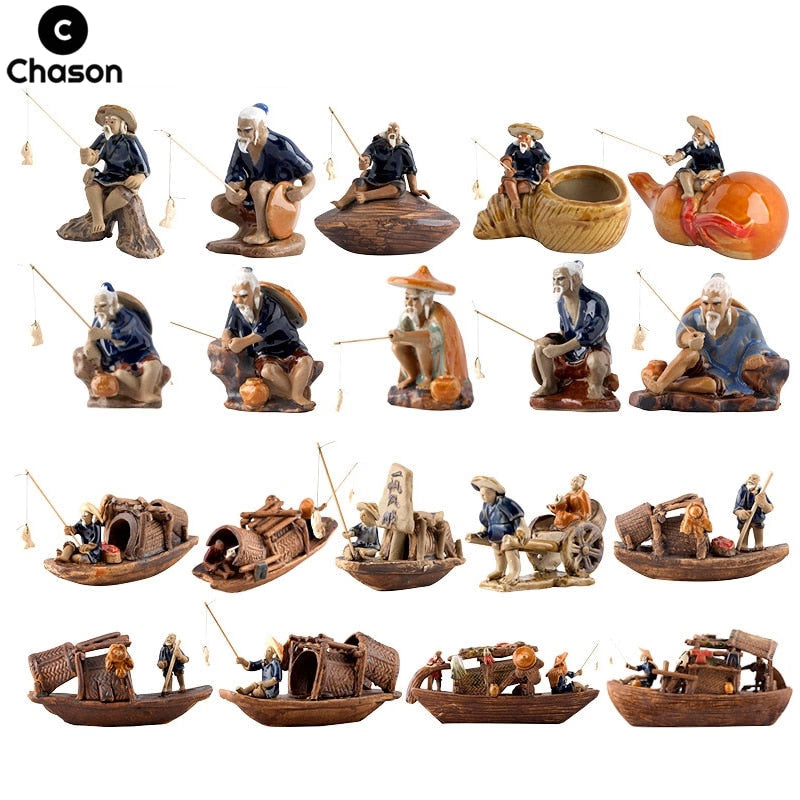 Ceramics Fisherman Boat Figurines for Aquarium Fish Tank Lanscape Bonsai Rockery Ornament Decoration Fairy Garden Home Decor acacuss
