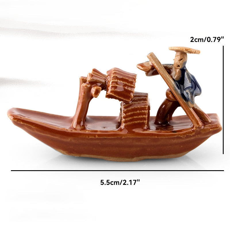 Ceramics Fisherman Boat Figurines for Aquarium Fish Tank Lanscape Bonsai Rockery Ornament Decoration Fairy Garden Home Decor acacuss