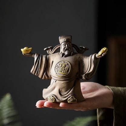Ceramics God of Fortune Character statue ornament， Chinese-style home living room porch office lucky Buddha statue acacuss