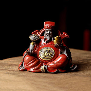 Ceramics God of Fortune Character statue ornament， Chinese-style home living room porch office lucky Buddha statue acacuss