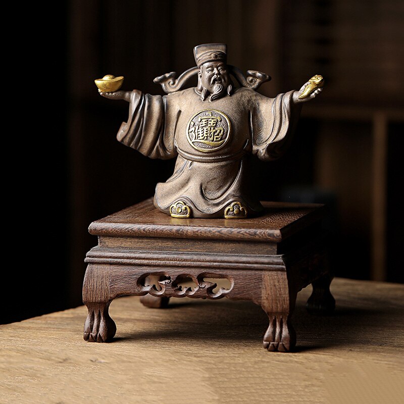 Ceramics God of Fortune Character statue ornament， Chinese-style home living room porch office lucky Buddha statue acacuss