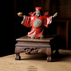 Ceramics God of Fortune Character statue ornament， Chinese-style home living room porch office lucky Buddha statue acacuss