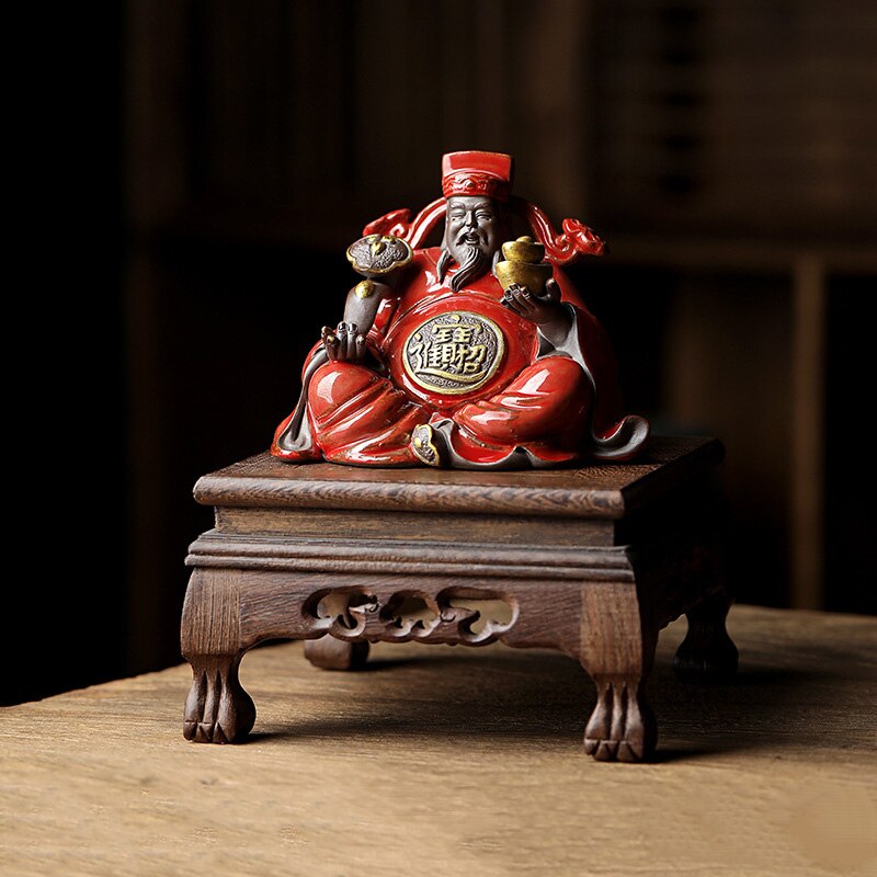 Ceramics God of Fortune Character statue ornament， Chinese-style home living room porch office lucky Buddha statue acacuss
