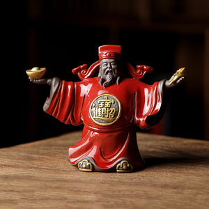 Ceramics God of Fortune Character statue ornament， Chinese-style home living room porch office lucky Buddha statue acacuss