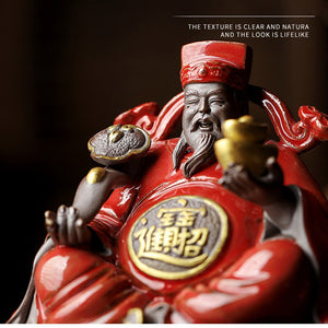 Ceramics God of Fortune Character statue ornament， Chinese-style home living room porch office lucky Buddha statue acacuss