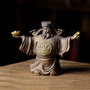 Ceramics God of Fortune Character statue ornament， Chinese-style home living room porch office lucky Buddha statue acacuss
