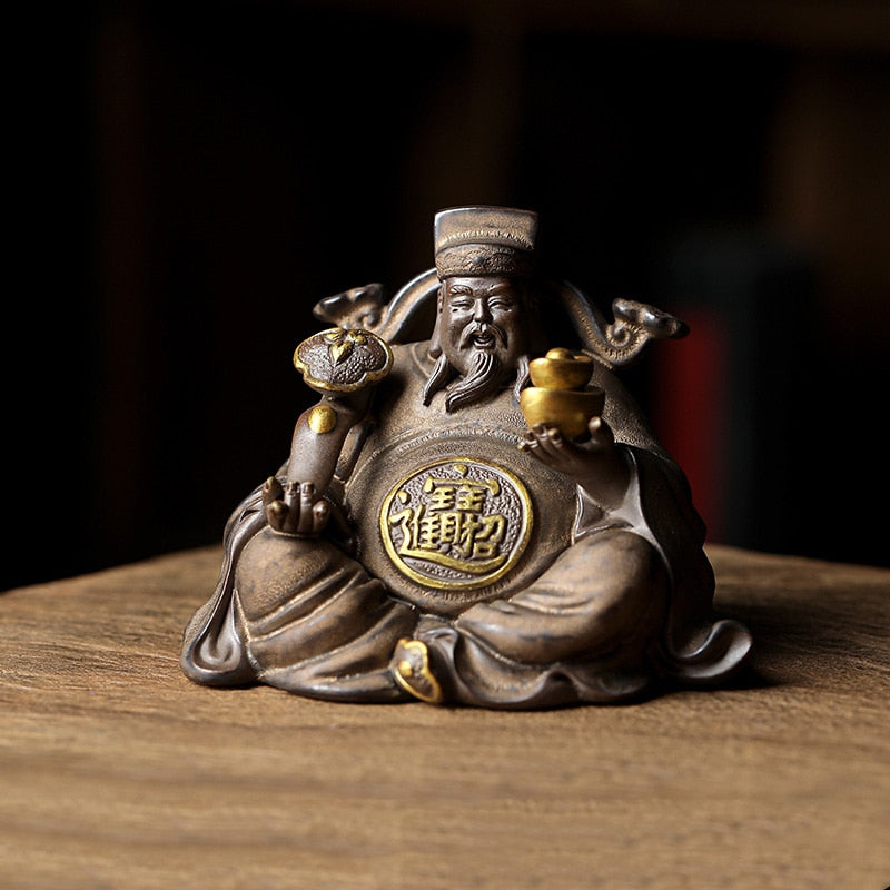 Ceramics God of Fortune Character statue ornament， Chinese-style home living room porch office lucky Buddha statue acacuss
