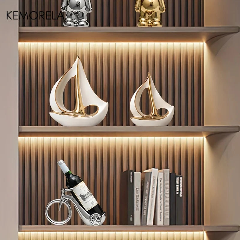 Ceramics Luxury Sailboat Sculpture Post-modern Living Room Ornaments Office Desk Accessories Decorative Boat Figurines Craft acacuss