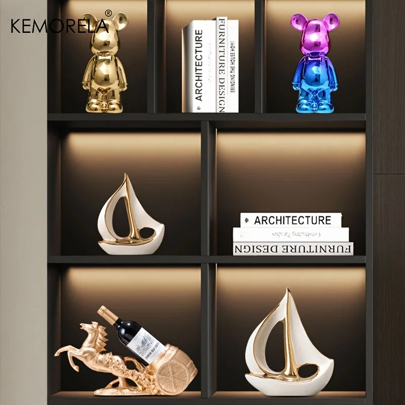 Ceramics Luxury Sailboat Sculpture Post-modern Living Room Ornaments Office Desk Accessories Decorative Boat Figurines Craft acacuss