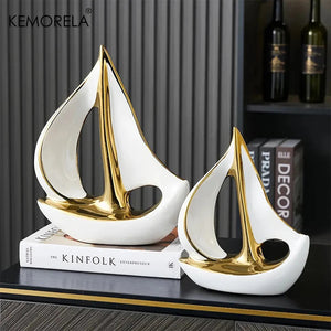 Ceramics Luxury Sailboat Sculpture Post-modern Living Room Ornaments Office Desk Accessories Decorative Boat Figurines Craft acacuss