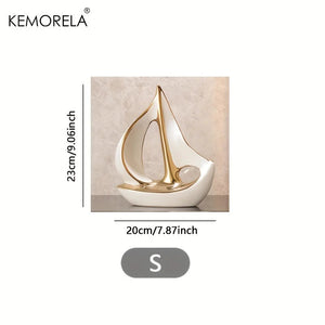 Ceramics Luxury Sailboat Sculpture Post-modern Living Room Ornaments Office Desk Accessories Decorative Boat Figurines Craft acacuss