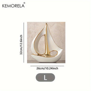 Ceramics Luxury Sailboat Sculpture Post-modern Living Room Ornaments Office Desk Accessories Decorative Boat Figurines Craft acacuss