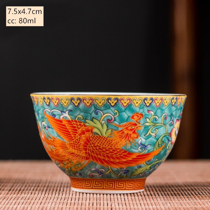 Ceramics Sancai Gaiwan Bowl Dragon and Phoenix Master Cup Tea Cup Handmade Enamel Color Tea Bowl High-end Respect Tea Set acacuss