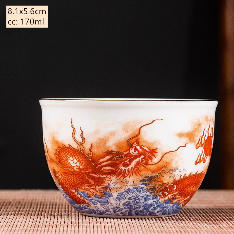 Ceramics Sancai Gaiwan Bowl Dragon and Phoenix Master Cup Tea Cup Handmade Enamel Color Tea Bowl High-end Respect Tea Set acacuss