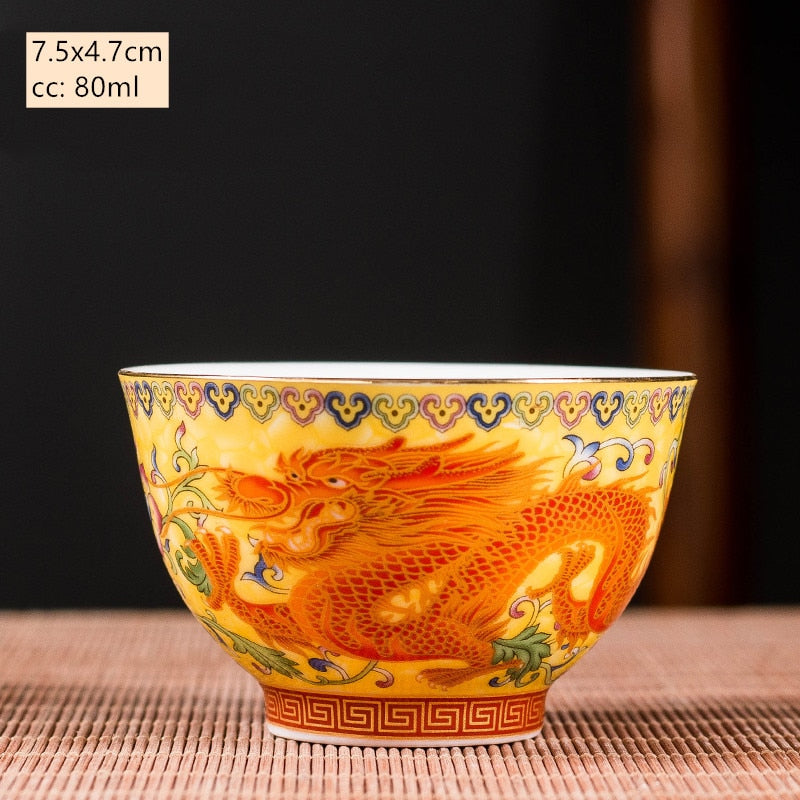 Ceramics Sancai Gaiwan Bowl Dragon and Phoenix Master Cup Tea Cup Handmade Enamel Color Tea Bowl High-end Respect Tea Set acacuss