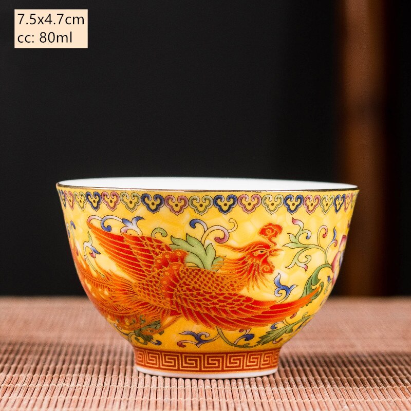 Ceramics Sancai Gaiwan Bowl Dragon and Phoenix Master Cup Tea Cup Handmade Enamel Color Tea Bowl High-end Respect Tea Set acacuss