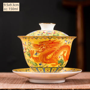 Ceramics Sancai Gaiwan Bowl Dragon and Phoenix Master Cup Tea Cup Handmade Enamel Color Tea Bowl High-end Respect Tea Set acacuss