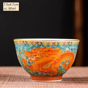 Ceramics Sancai Gaiwan Bowl Dragon and Phoenix Master Cup Tea Cup Handmade Enamel Color Tea Bowl High-end Respect Tea Set acacuss