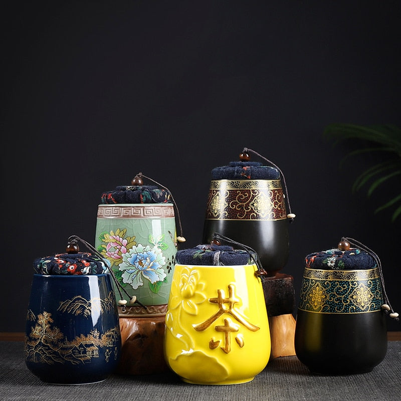 Ceramics Sealed Jar Tea Caddy Tea Box Storage Tank Tea Organizer Candy Jar Food Container Storage Box Tea Can Decorative Jars acacuss