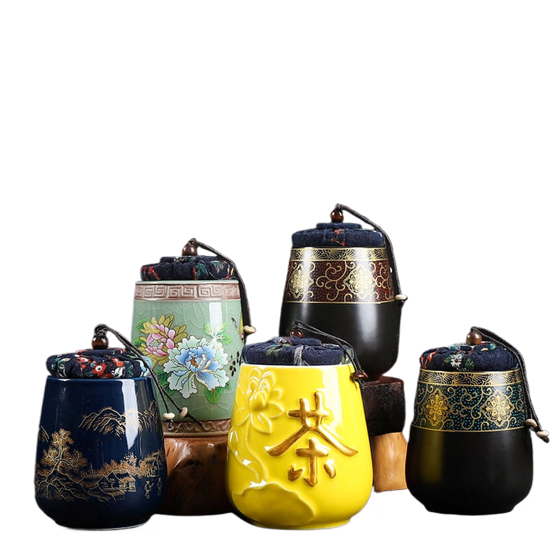 Ceramics Sealed Jar Tea Caddy Tea Box Storage Tank Tea Organizer Candy Jar Food Container Storage Box Tea Can Decorative Jars acacuss