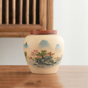Ceramics Tea Caddy Landscape Pattern Large Capacity Household Storage Tank Travel Tea Bag Sealed Tea Jar Coffee Powder Canister acacuss