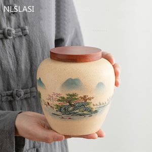 Ceramics Tea Caddy Landscape Pattern Large Capacity Household Storage Tank Travel Tea Bag Sealed Tea Jar Coffee Powder Canister acacuss