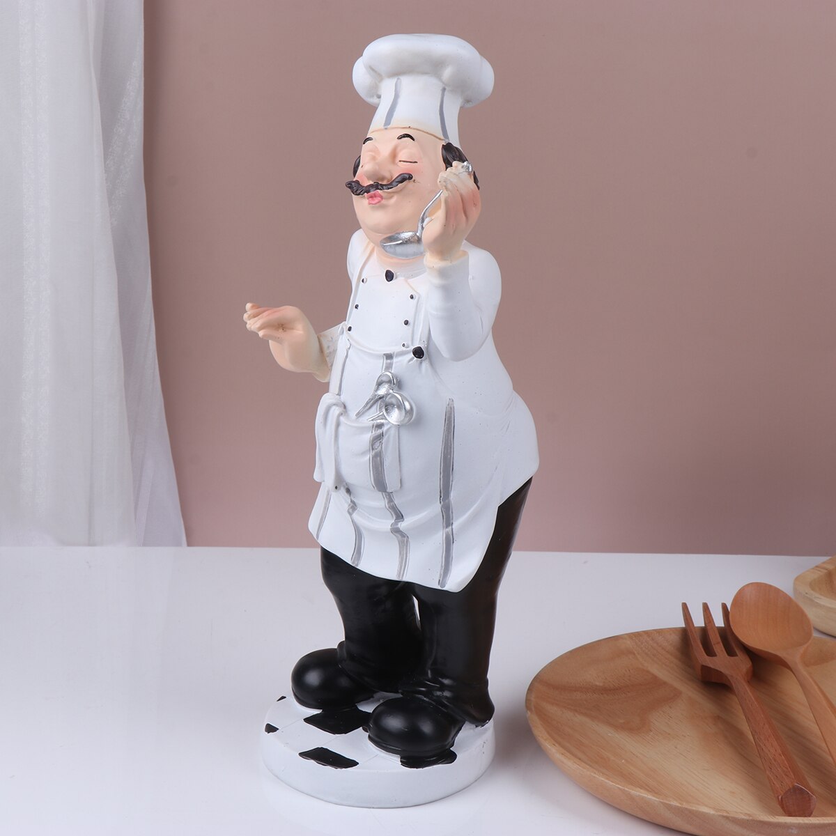 Chef Statue Kitchen Figurine Ornament Italian Resin Figurines Cook Sculpture Fat French Figure Decor Decoration Model Table acacuss