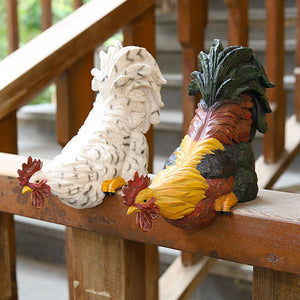 Chicken Statue Yard Art Decor Garden Sculptures Resin Hen Rooster Ornaments Indoor Outdoor Plug Statues Backyard Lawn Decoration acacuss