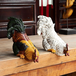 Chicken Statue Yard Art Decor Garden Sculptures Resin Hen Rooster Ornaments Indoor Outdoor Plug Statues Backyard Lawn Decoration acacuss