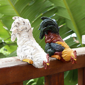Chicken Statue Yard Art Decor Garden Sculptures Resin Hen Rooster Ornaments Indoor Outdoor Plug Statues Backyard Lawn Decoration acacuss