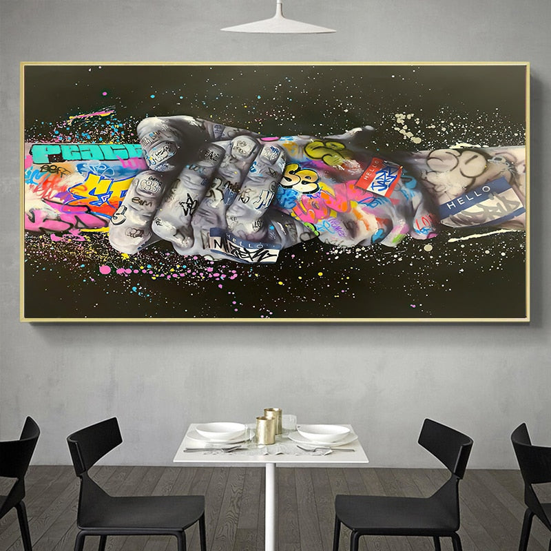 Child Graffiti Abstract Fist Mobile Shackle Wall Art Picture Canvas Decorative Painting Poster Prints for Living Room Home Decor acacuss