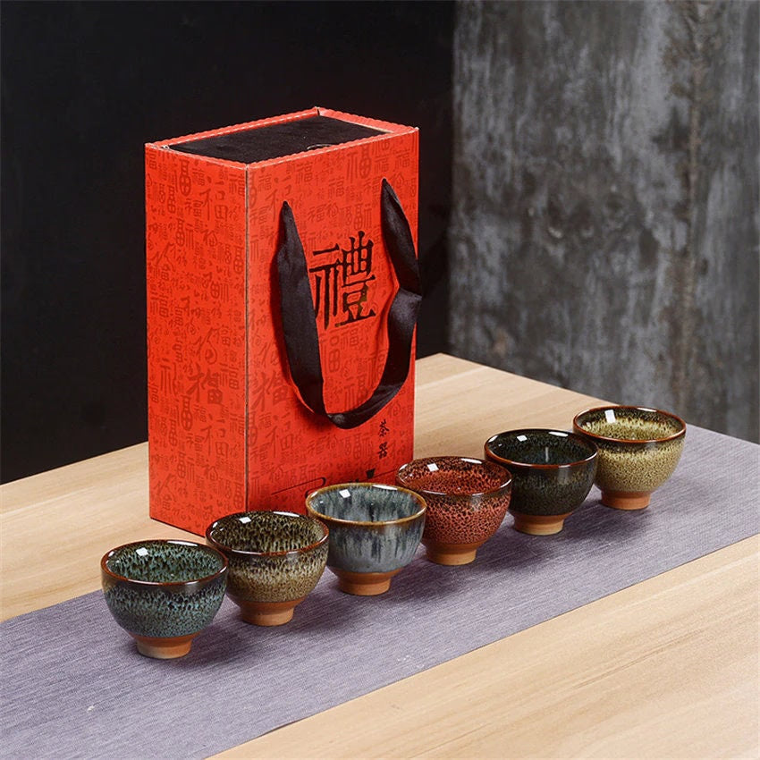 Chinese 6 pcs/set Ceramic Tea Cup Ice Cracked Glaze Cup Kung Fu tea set Small Porcelain Tea Bowl Teacup Tea Accessories Drinkware acacuss