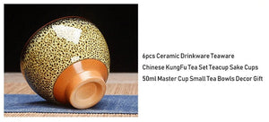 Chinese 6 pcs/set Ceramic Tea Cup Ice Cracked Glaze Cup Kung Fu tea set Small Porcelain Tea Bowl Teacup Tea Accessories Drinkware acacuss