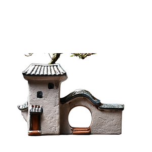 Chinese Antique House Retro Building Ceramic Flower Pot Decoration Garden Bonsai Figurines Miniatures Home Ornaments Free Ship acacuss