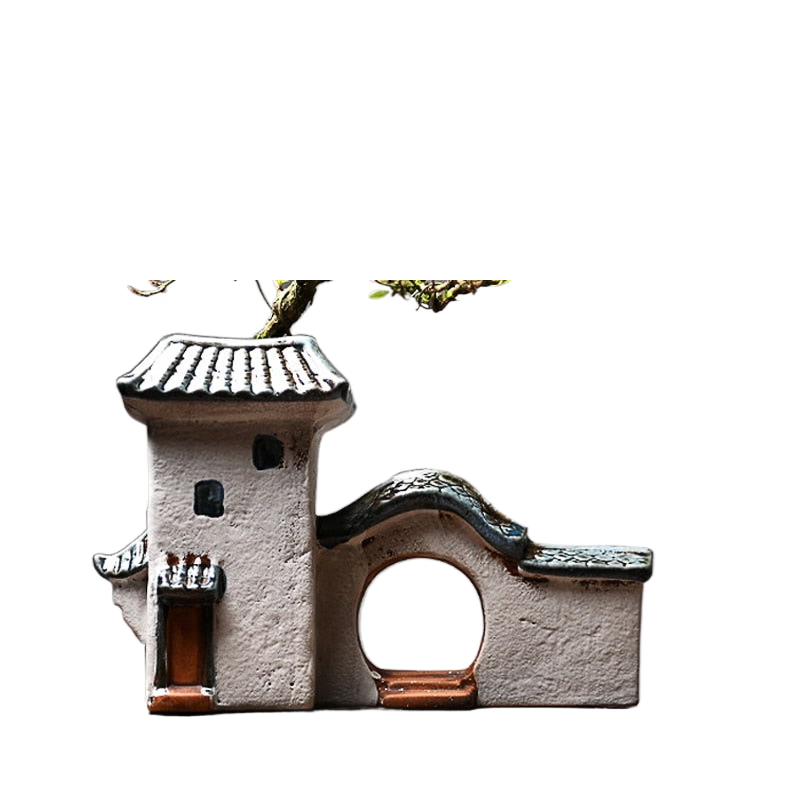 Chinese Antique House Retro Building Ceramic Flower Pot Decoration Garden Bonsai Figurines Miniatures Home Ornaments Free Ship acacuss