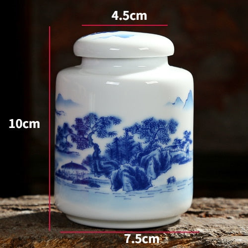 Chinese Blue and White Porcelain Ceramics Tea Caddy Tieguanyin Sealed Containers Travel Tea Bag Storage Box Coffee Canister acacuss