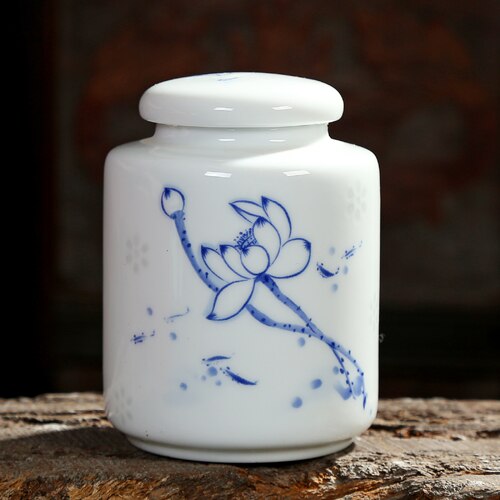 Chinese Blue and White Porcelain Ceramics Tea Caddy Tieguanyin Sealed Containers Travel Tea Bag Storage Box Coffee Canister acacuss
