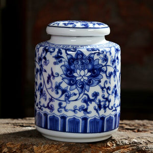 Chinese Blue and White Porcelain Ceramics Tea Caddy Tieguanyin Sealed Containers Travel Tea Bag Storage Box Coffee Canister acacuss