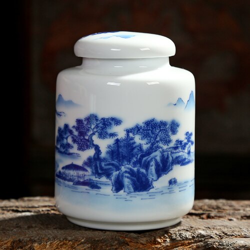 Chinese Blue and White Porcelain Ceramics Tea Caddy Tieguanyin Sealed Containers Travel Tea Bag Storage Box Coffee Canister acacuss