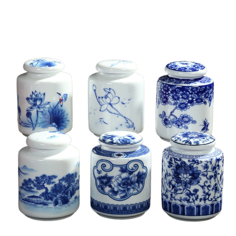 Chinese Blue and White Porcelain Ceramics Tea Caddy Tieguanyin Sealed Containers Travel Tea Bag Storage Box Coffee Canister acacuss
