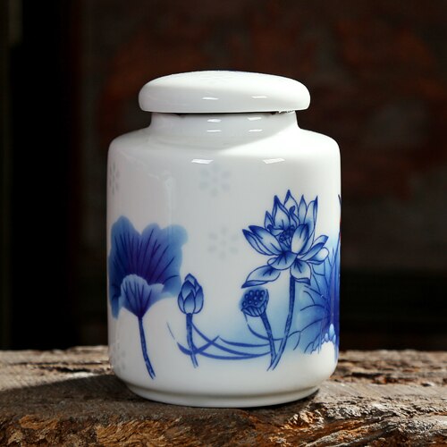 Chinese Blue and White Porcelain Ceramics Tea Caddy Tieguanyin Sealed Containers Travel Tea Bag Storage Box Coffee Canister acacuss