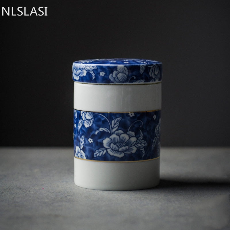 Chinese Blue and White Porcelain Sealed Tea Caddy Household Ceramics Storage Tank Travel Tea Bag Kitchen Spice Organizer acacuss