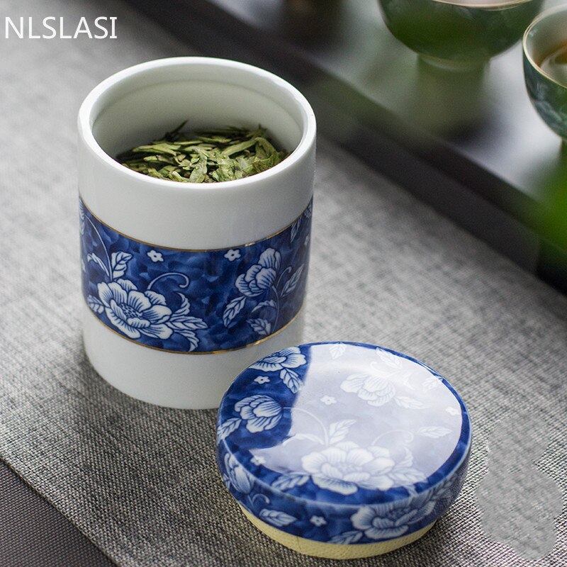 Chinese Blue and White Porcelain Sealed Tea Caddy Household Ceramics Storage Tank Travel Tea Bag Kitchen Spice Organizer acacuss