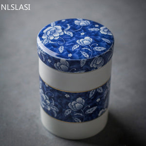 Chinese Blue and White Porcelain Sealed Tea Caddy Household Ceramics Storage Tank Travel Tea Bag Kitchen Spice Organizer acacuss