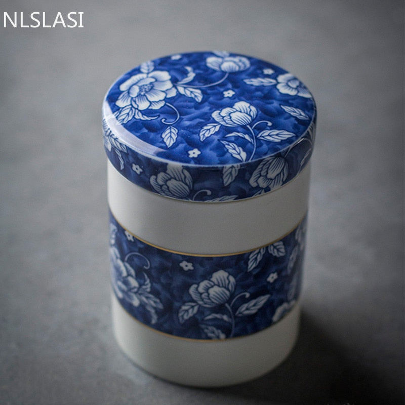 Chinese Blue and White Porcelain Sealed Tea Caddy Household Ceramics Storage Tank Travel Tea Bag Kitchen Spice Organizer acacuss