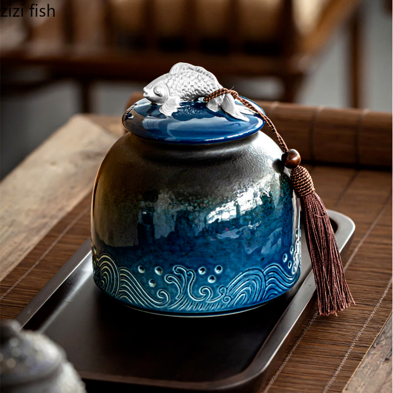 Chinese Ceramic Tea Cans Large Airtight Jar Tea Box Storage Jar Tea Caddy Tea Container Food Organizer Candy Jars Storage Bottle acacuss