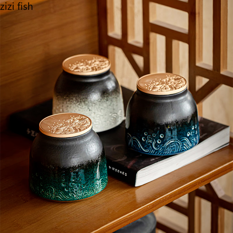 Chinese Ceramic Tea Cans Large Airtight Jar Tea Box Storage Jar Tea Caddy Tea Container Food Organizer Candy Jars Storage Bottle acacuss