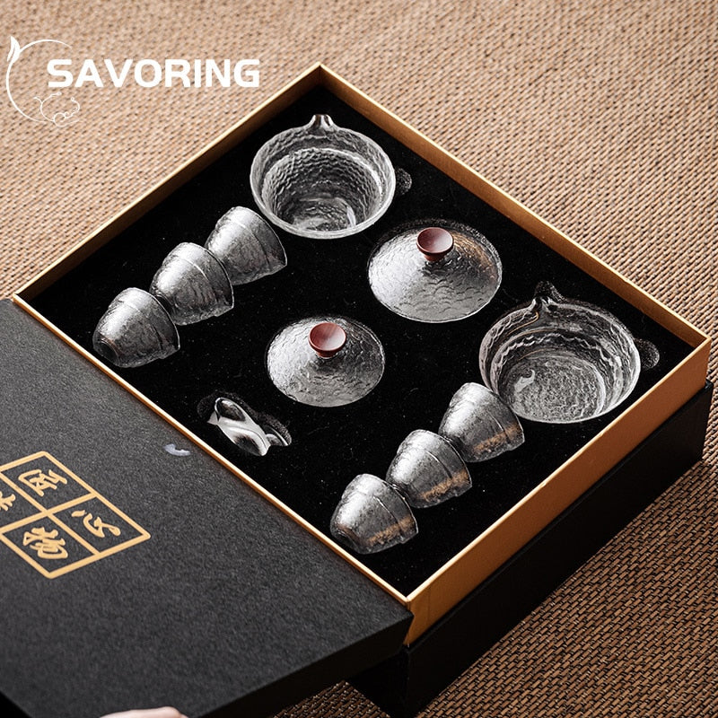Chinese GlassTea Set Kung Fu Porcelain Tea Cup Pot Set Tortoise Teapot Kungfu Teaset Puer Oolong Tea Ceremony Teaware Gift Box acacuss