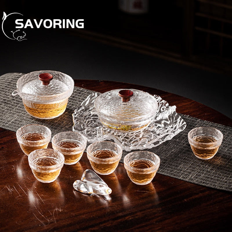 Chinese GlassTea Set Kung Fu Porcelain Tea Cup Pot Set Tortoise Teapot Kungfu Teaset Puer Oolong Tea Ceremony Teaware Gift Box acacuss