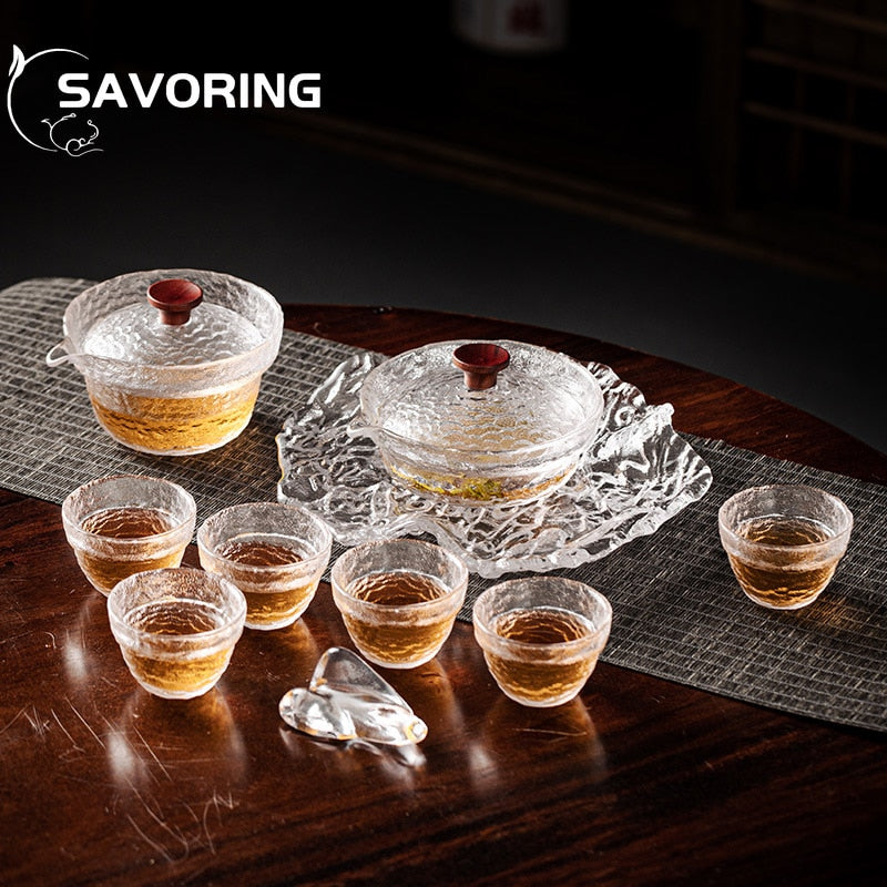 Chinese GlassTea Set Kung Fu Porcelain Tea Cup Pot Set Tortoise Teapot Kungfu Teaset Puer Oolong Tea Ceremony Teaware Gift Box acacuss